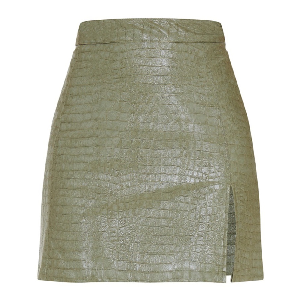 PrettyLittleThing Olive Croc Mini Skirt